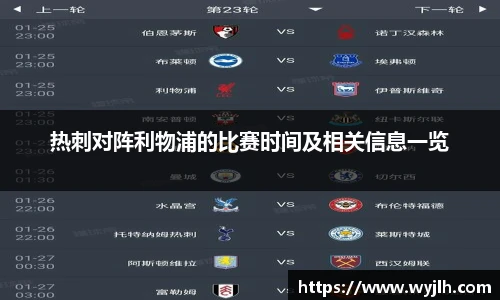 热刺对阵利物浦的比赛时间及相关信息一览